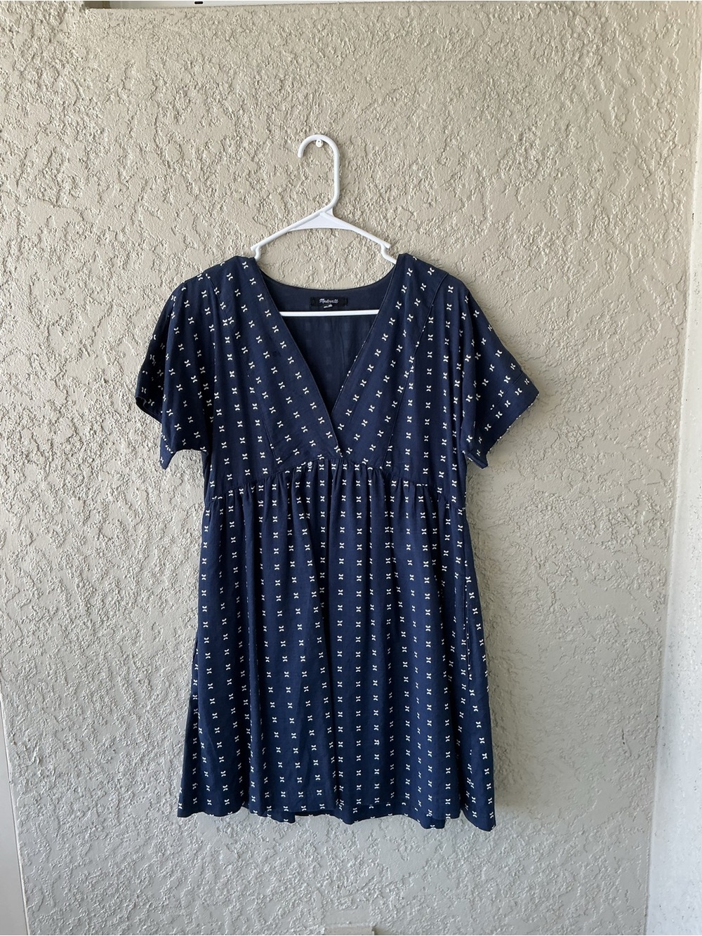 Madewell Navy Blue V-Neck Dress with White Dot Accents